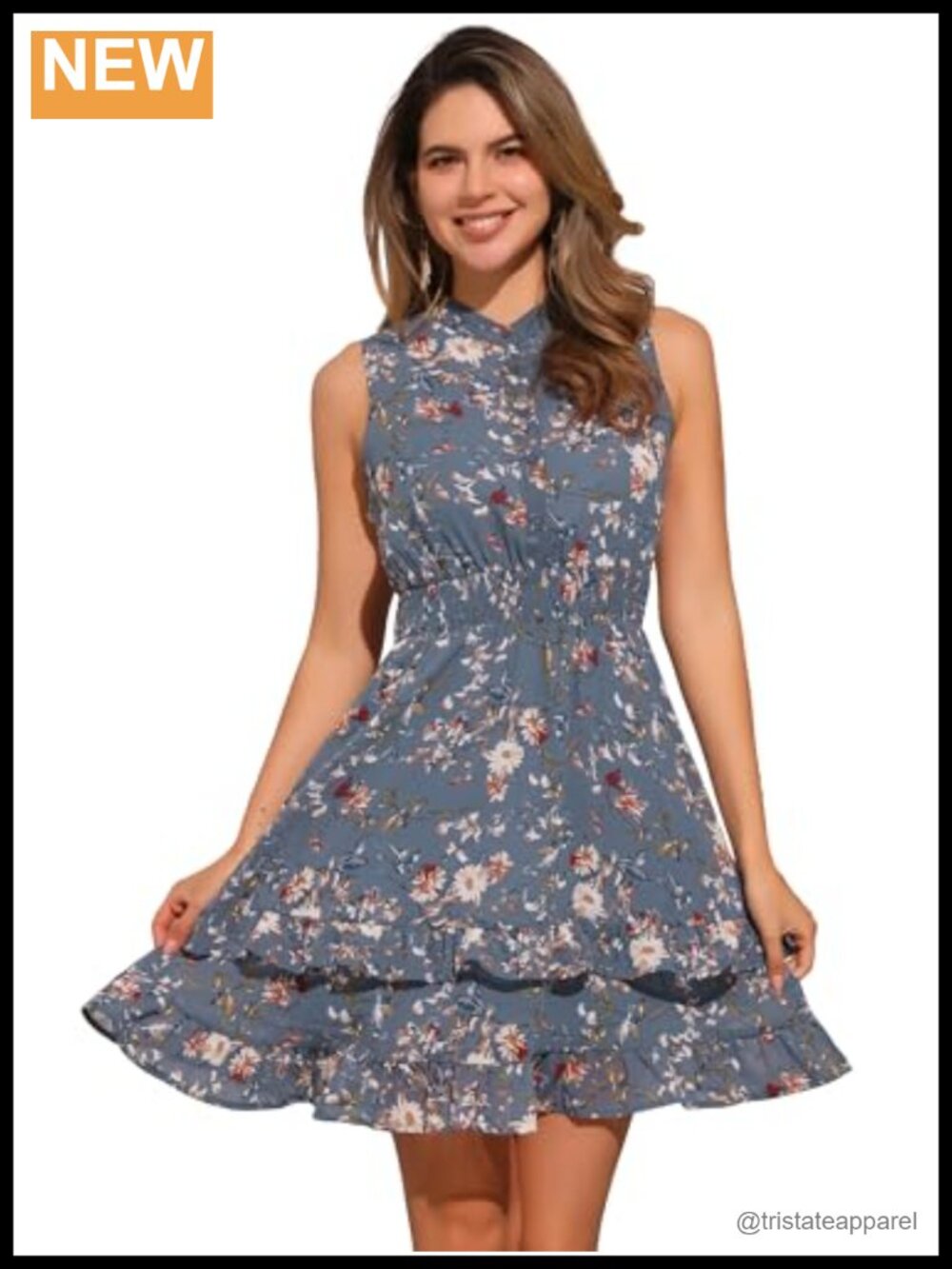 Floral Chiffon Smocked Mini A-Line Dress Sleeveless Ruffled